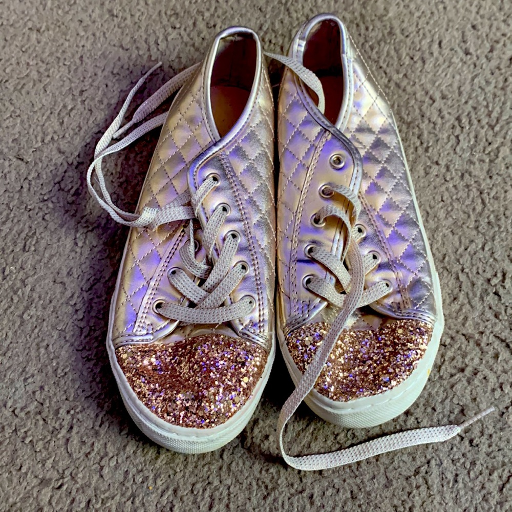 Pink glittery front lather women shoes size 5 brand place